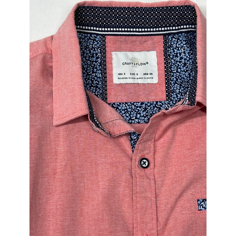 Craft + Flow Mens Short Sleeve‎ Button Down Shirt Casual Pink Floral